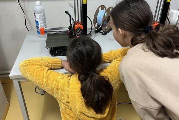Lernende beobachten den 3D-Drucker